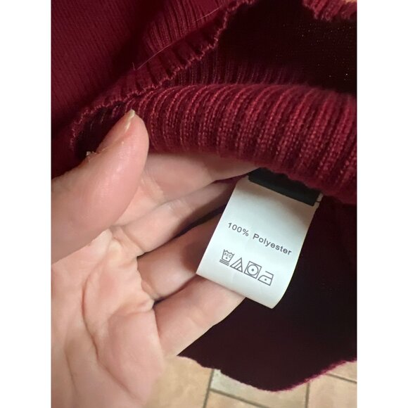 Shein M Burgundy Tie Waist Long Sleeve Scalloped Neckline Sweater Dress - Picture 6 of 6